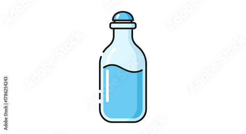 Refreshing still blue liquid filled bottle minimalist cartoon design style graphic