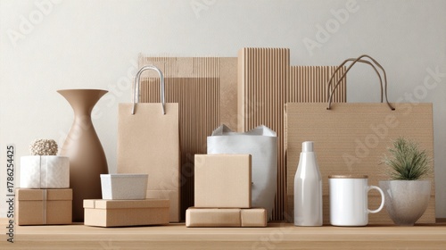 Wallpaper Mural Minimalist packaging arrangement in neutral tones Torontodigital.ca