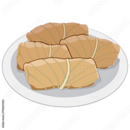 Blini Cabbage rolls vector drawing.