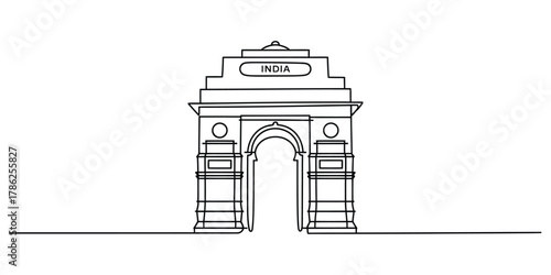Minimalist continuous line art drawing of india gate monument