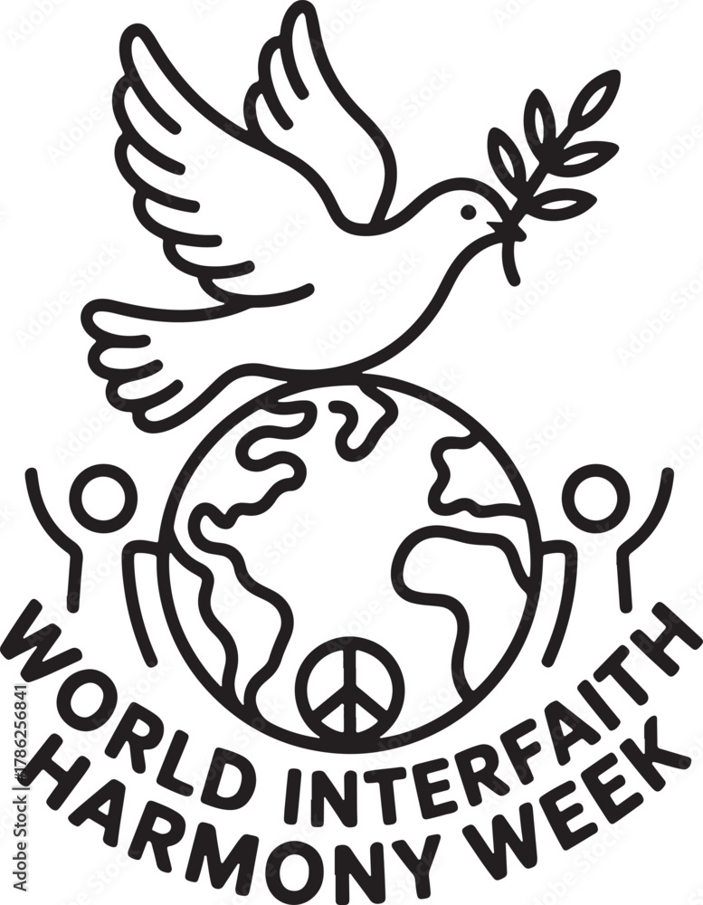 Fototapeta premium World Interfaith Harmony Week Dove with Olive Branch and Globe