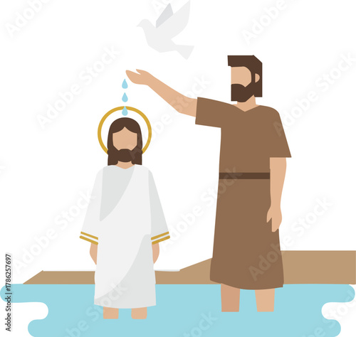 Illustration of Jesus Getting Baptized by John