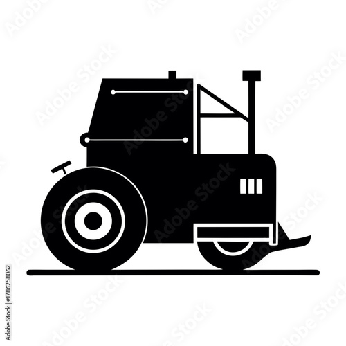 Black silhouette of a road roller machine silhouette