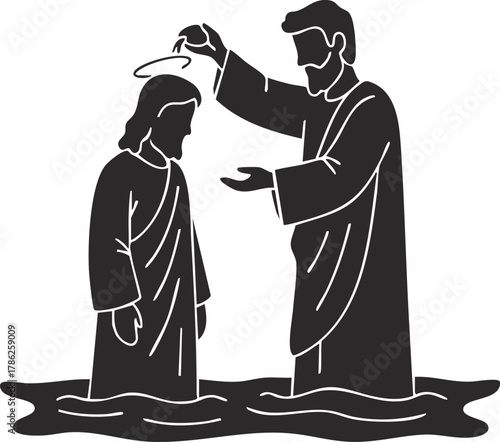 Illustration of Jesus Getting Baptized by John