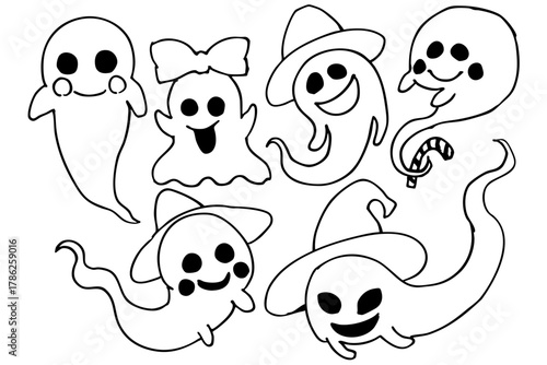 おばけの線画セット | ハロウィン イラスト コレクション ベクター素材