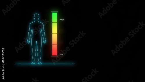 A glowing human outline beside a vertical hormone level gauge shifting from low to high, high testosterone, boost testosterone