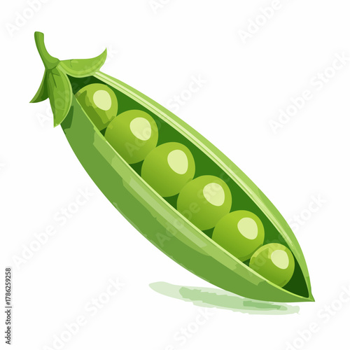 A split pea pod opened to reveal vivid green peas nestled delicately in their soft casing.