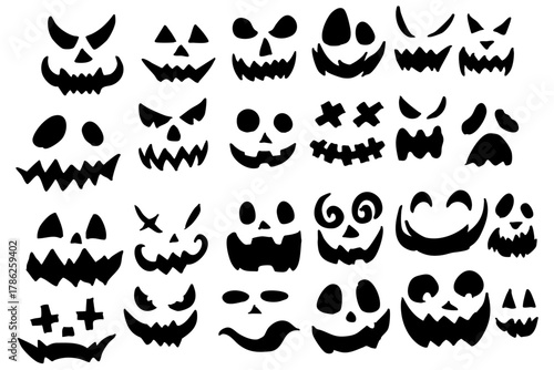 ハロウィン かぼちゃ 顔 シルエット セット | ジャックオーランタン イラスト コレクション
