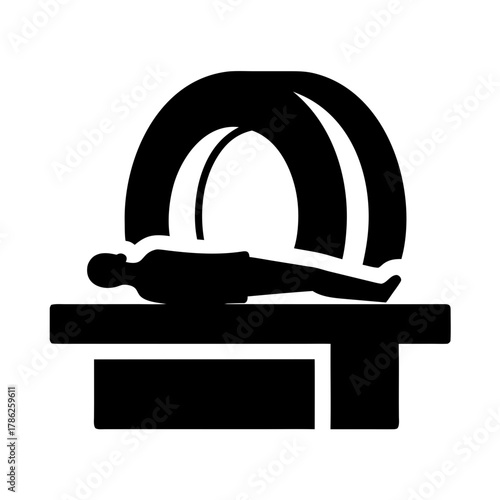 Person undergoing mri scan in a medical machine silhouette