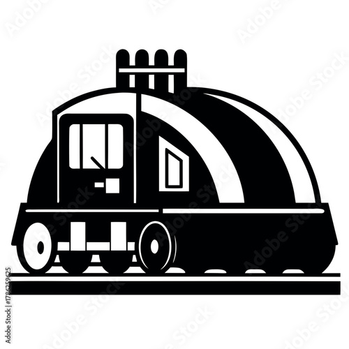 Retro steam train engine silhouette on a dark background