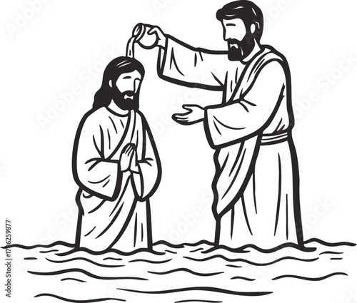 Illustration of Jesus Getting Baptized by John