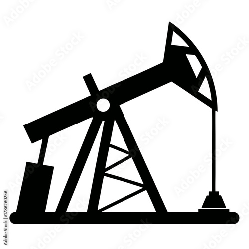 Black silhouette of an oil pump jack on white background silhouette