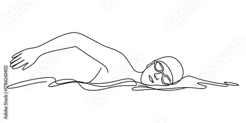 Line art drawing of a swimmer performing the freestyle stroke