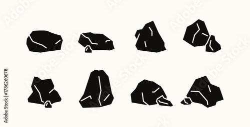 Solid Rock Silhouette Vector Set, Black Stone Shape Collection for Nature and Landscape Illustration