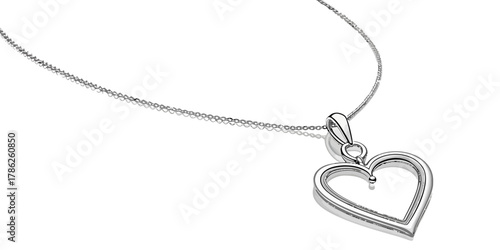 Christmas vector silver heart pendant necklace with delicate chain on a white surface in a close up studio shot