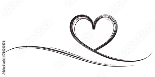 Christmas vector stylized heart shape with a flowing line in black ink on a white background illustration vector art