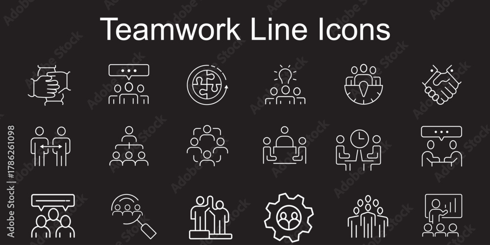 Fototapeta premium Meeting Big Line icon set. Contains related to consultation, meeting, social, video, call, room, meet and more. Minimalist set of line pictogram. Editable stroke. Vector illustration.