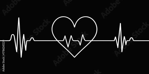 Christmas vector white heart rate monitor line with heart shape on a black background medical concept design vector graphic