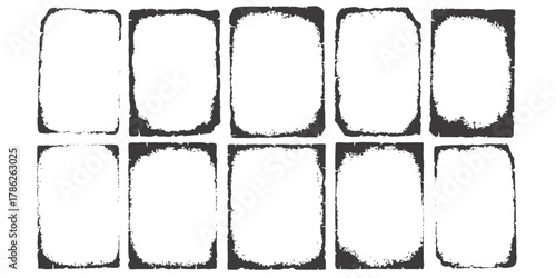 Collection of aged distressed grunge frames with rough borders isolated on white background