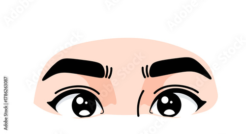 Expressive cartoon eyes peering with curiosity from under arched eyebrows