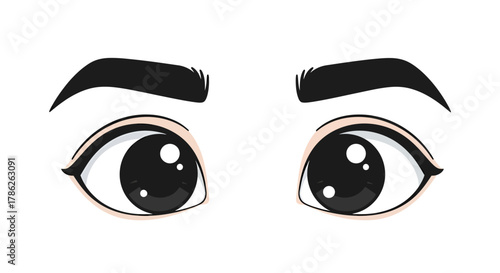 Expressive anime eyes gazing upwards with bold eyebrows in a cartoon style design