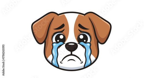 Expressive cartoon dog with sorrowful eyes and tearful face conveying sadness and despair