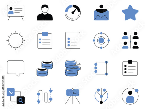 Collection of diverse icons showcasing business, communication, and teamwork themes.