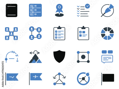 Collection of digital icons representing project management and collaboration tools.