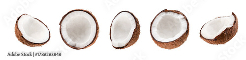 A set of beautifully retouched coconut halves isolated on white