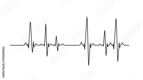 A graphic illustration of a vital heart rhythm pulse. An isolated EKG or ECG cardiogram line for science and health concepts