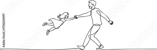 continuous line vector illustration of father and daughters in simple line art style for Father’s Day