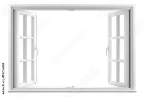 Open White Window Frame Against Transparent Background For Interior Design Inspiration Home Renovation And Construction Projects With Natural Light And Ventilation, PNG