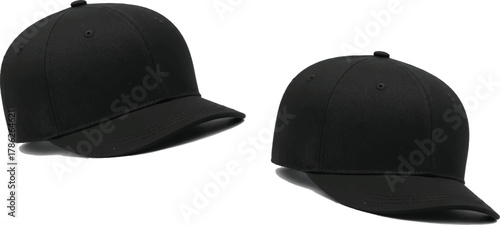 The image features two identical black wool baseball caps, presented side by side against a clean white background, which enhances their visual clarity and emphasizes their design.