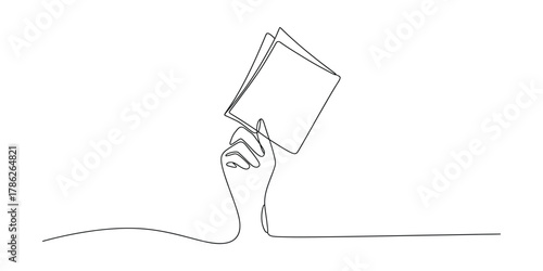 Hand holding two blank cards, one continuous line drawing art