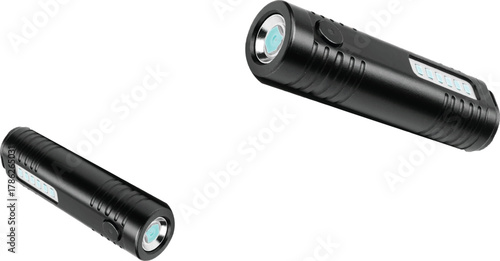 The image features two identical small, black, pen-shaped ultraviolet (UV) lights presented against a clean white background, which enhances their sleek design and functionality.
