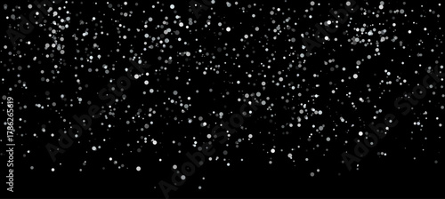 Snow falling on night sky background. Winter snowflakes border frame. Vector illustration 