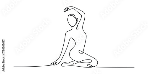Minimalist one line art drawing of a woman in yoga meditation