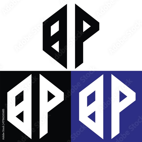 Polygon Double Letter Mark Logo Designs With Grid 