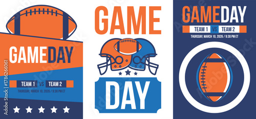 Game Day. American football playoff. Super Party in United States. Final game of regular season. Professional team championship. Ball for american football. Sport poster. Vector illustration