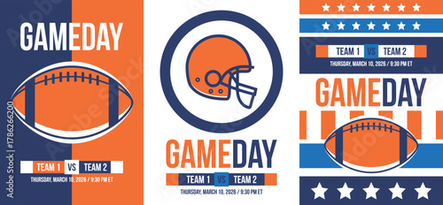 Game Day. American football playoff. Super Party in United States. Final game of regular season. Professional team championship. Ball for american football. Sport poster. Vector illustration