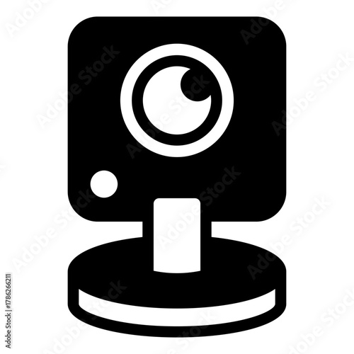 Webcam with microphone solid icon, portable electronics device concept, computer video camera sign on white background, glyph style for mobile web design. Vector graphics.