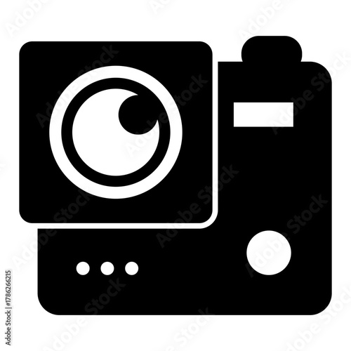 Waterproof camera solid icon, portable electronics concept, action cam, video equipment sign on white background, glyph style for mobile web design. Vector graphics.