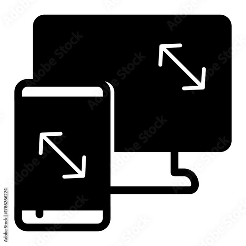 Large monitor screen, smartphone screen solid icon, technology and electronics concept, tv and phone sign on white background, glyph style for mobile web design. Vector graphics.