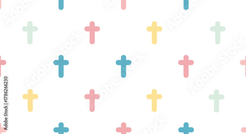 Pastel crosses seamless pattern, faith-inspired minimalistic digital wallpaper background for