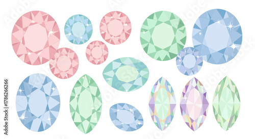 Pastel-Colored Gemstones: A Whimsical Array of Round and Oval Cut Jewels on White
