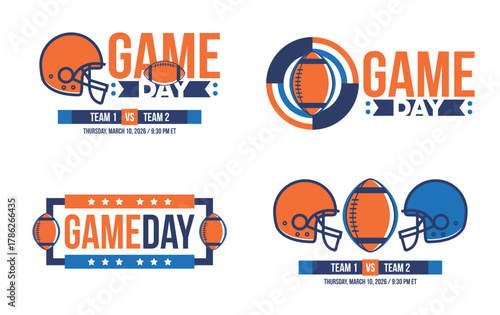 Game Day. American football playoff. Super Party in United States. Final game of regular season. Professional team championship. Ball for american football. Sport poster. Vector illustration