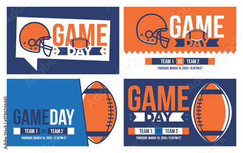 Game Day. American football playoff. Super Party in United States. Final game of regular season. Professional team championship. Ball for american football. Sport poster. Vector illustration
