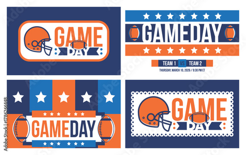 Game Day. American football playoff. Super Party in United States. Final game of regular season. Professional team championship. Ball for american football. Sport poster. Vector illustration