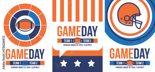 Game Day. American football playoff. Super Party in United States. Final game of regular season. Professional team championship. Ball for american football. Sport poster. Vector illustration