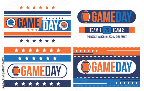 Game Day. American football playoff. Super Party in United States. Final game of regular season. Professional team championship. Ball for american football. Sport poster. Vector illustration